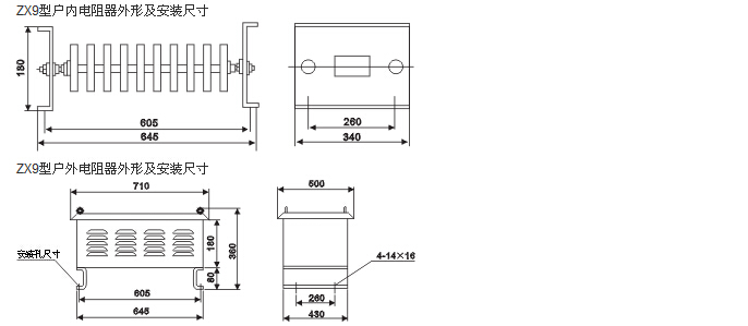 ZX9系列电阻器外形尺寸